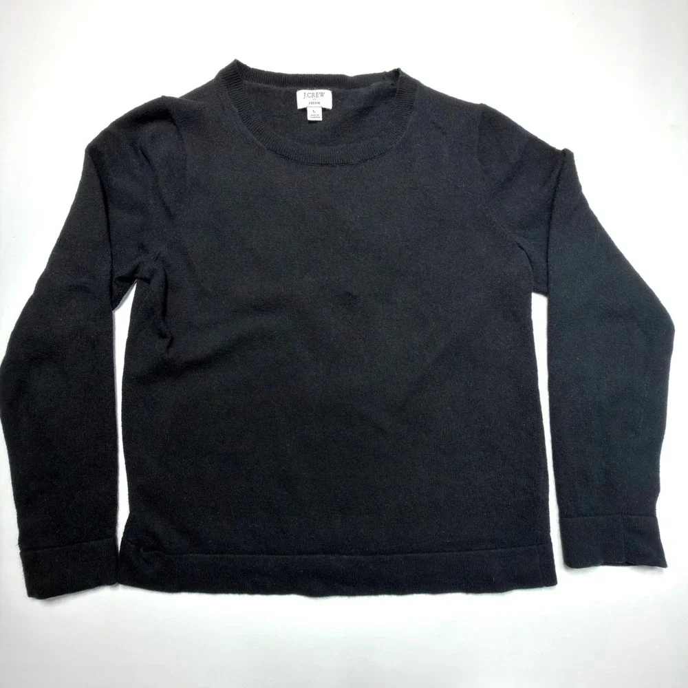 J.Crew Teddie Sweater Women's Large Black Merino Wool Blend Crewneck Knit